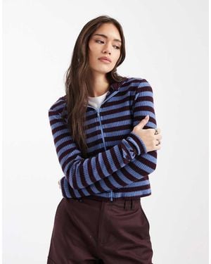 Collusion Sudadera A Rayas Azules Y Burdeos Con Capucha Y Cremallera De