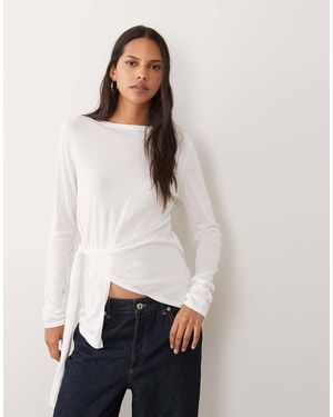 Miss Selfridge Tie Waist Fine Gauge Knit Top - White