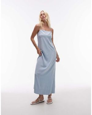 TOPSHOP Linen Cami Strap Midi Dress - Blue