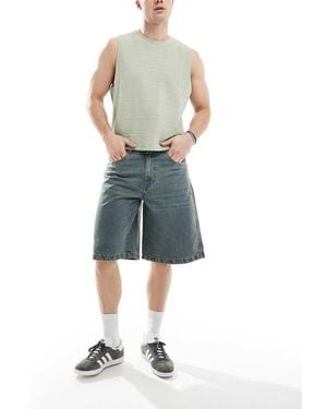 Another Influence Denim Jorts Met Wijde Pijpen - Blauw