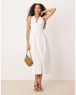 Mango Cotton Halter Neck Drop Waist Midaxi Dress - Natural