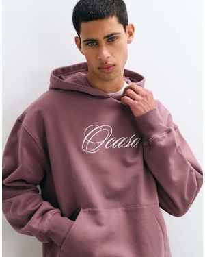 ASOS Oversized Polo Notch Sweatshirt With Cinch Hem And Print - Purple