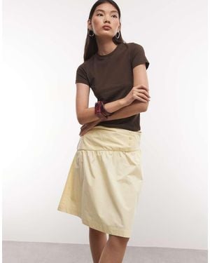 Reclaimed Vintage Poplin Awkward Length Midi Skirt - Natural