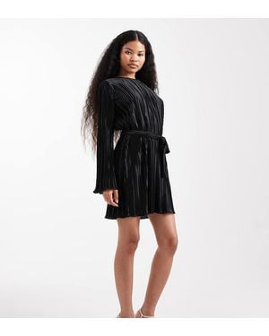 Vero Moda Tie Waist Plisse Mini Dress - Black