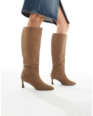 New Look Botas Por La Rodilla Color Camel Con Tacón De Antelina De -Neutro - Blanco