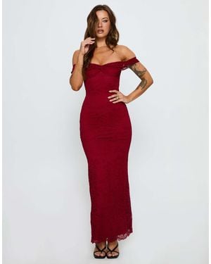Princess Polly Anabeila Lace Bardot Twist Front Detail Maxi Dress - Red
