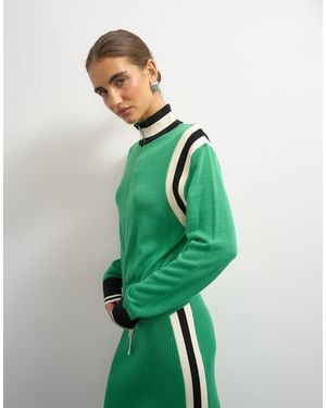 TOPSHOP Knitted Wool Blend Zip Through Funnel Neck Contrast Panel Set Jacket - Green