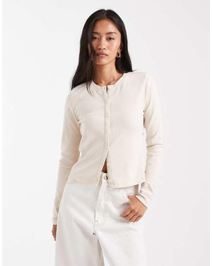 Threadbare Button Up Long Sleeve Jersey Top - White