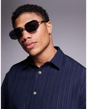 ASOS Gafas De Sol Plateadas De Metal Con Montura Al Aire Y Lentes Negras De - Azul
