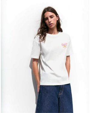 Pull&Bear T-Shirt Met Bloemenprint - Wit
