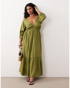 Esmee Curve Long Sleeve Maxi Beach Dress - Green