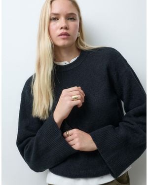 Threadbare Sweater With Wide Cuff Detail - Blue