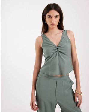 Vero Moda Plunge Front Ruched Detail Sleeveless Top Co-ord - Green