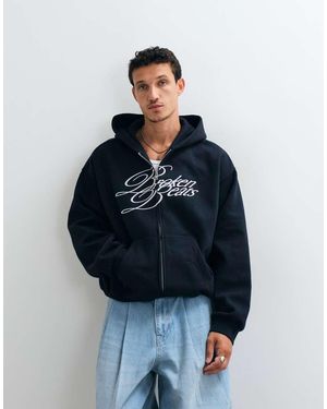 Weekday Sudadera Con Capucha Oversize Con Cremallera Y Bordado Broken Beats En - Azul