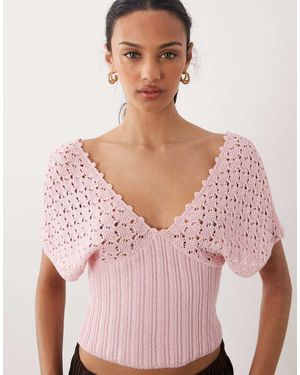 ASOS Getailleerde Gebreide Top Met Diep Decolleté - Roze