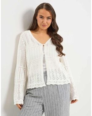 Yours Clothing Pointelle Knitted Cardigan - White