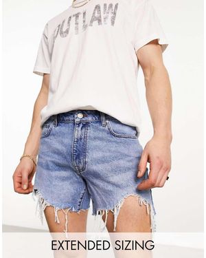 ASOS Pantaloncini Di Jeans Corti Lavaggio Chiaro Con Strappi E Orlo Grezzo - Blu