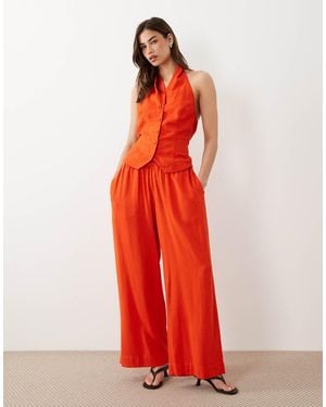 Nobody's Child Tadlow Linen Blend Drawstring Waist Wide Leg Trouser Co-ord - Red