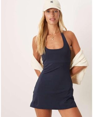 4505 Active Halter Neck Tennis Dress With Under Shorts - Blue