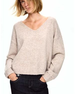 Bershka V-neck Jumper - Natural