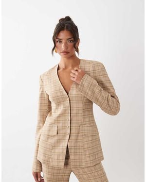 ASOS Elegante Geruite Blazer, Deel Van Co-Ord Set - Naturel