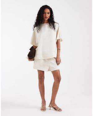 Pretty Lavish Mix And Match Satin Oversized T-shirt Co-ord - White