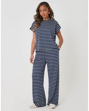 Threadbare Stripe Jersey Co-Ord Boxy Fit Top - Blue