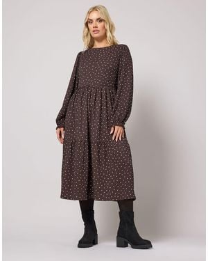 Yours Clothing Polka Dot Maxi Dress - Brown