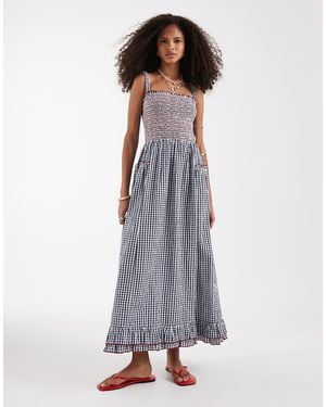 Neon Rose Shirred Midaxi Dress With Ruffle Edge Detail - Purple