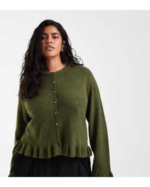 Pieces Plus Pieces Curve Cardigan Con Polsini Con Volant E Dettaglio Bottoni - Verde