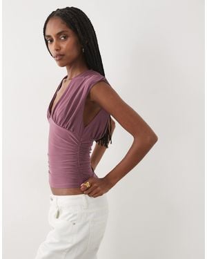 Miss Selfridge V-neck Ruched Tank Top - Purple