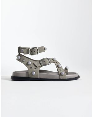 Steve Madden Linear Studded Footbed Sandals With Buckle Strap - Metallic