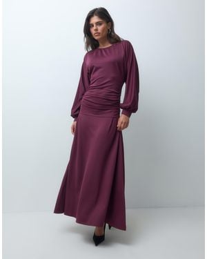 Iyal Modal Stretch Dropped Waist Batwing Maxi Dress - Purple