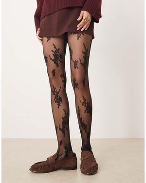 ASOS Abstract Large Floral Lace Tights - Brown