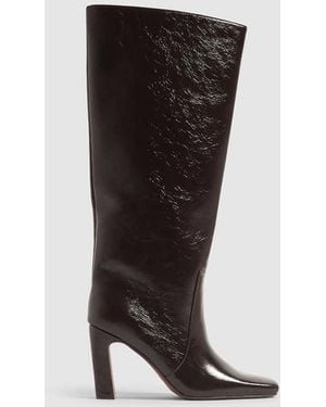 River Island Faux Leather High Leg Heeled Boots - Black