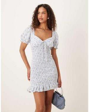 Glamorous Shirred Bodycon Mini Dress - White