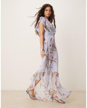 ASOS Cowl Neck Bias Midaxi Dress With Asymmetric Pephem - Natural