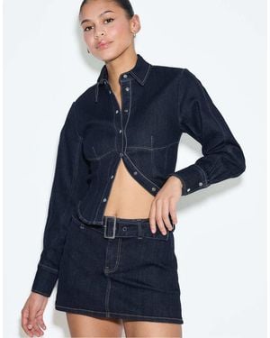Stradivarius Denim Skort With Belt - Blue