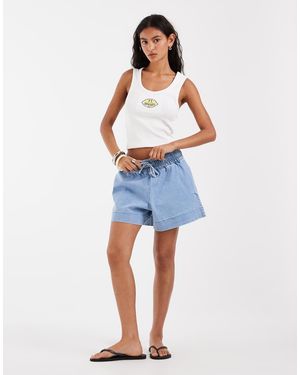 Pieces Pantalones Cortos Vaqueros Con Lazada En La Cintura - Azul