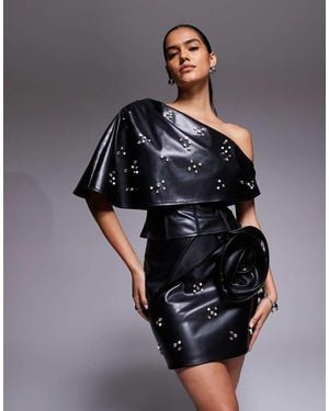 ASOS Pu Mini Skirt With Embellishment And Corsage - Black