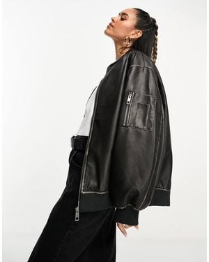 ASOS Washed Faux Leather Bomber Jacket - Black