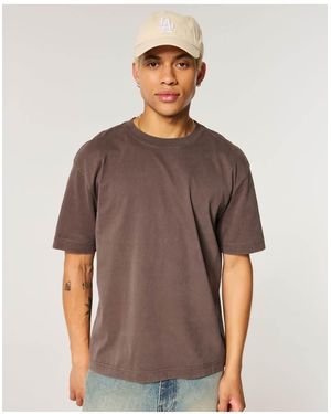 Hollister Boxy Heavyweight Washed Crew T-Shirt - Brown