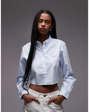 Tommy Hilfiger Camisa Corta Azul A Rayas De Manga Larga Y Corte Estándar De Popelina De - Gris