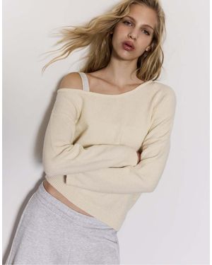 Stradivarius Asymmetrische Gebreide Sweater - Naturel