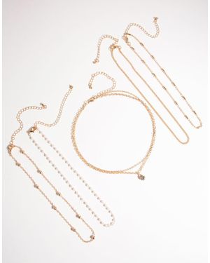 Lovisa Pack De 6 Gargantillas Doradas De Strass Y Perlas De - Blanco