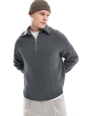 Weekday Jim Wool Blend Half Zip Sweater - Grey