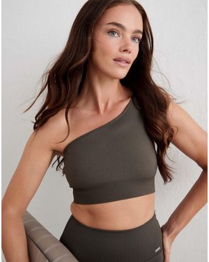Aim'n Brassière asymétrique sans coutures côtelée dark ivy - Marron