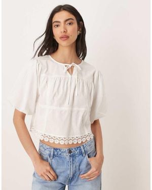 Wednesday's Girl Short Sleeve Lace Detailed Top - White