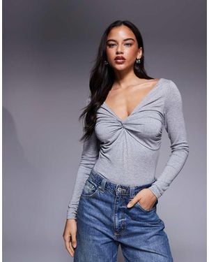 ASOS Long Sleeve Twist Front Bodysuit - Grey