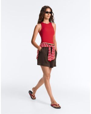 Oysho Rib Modal Blend Long Tank Top - Red